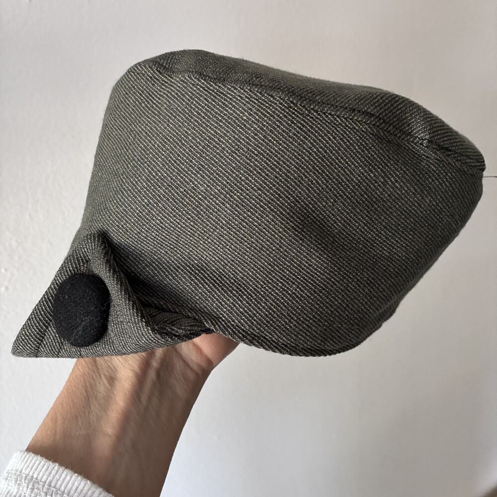 Y2K Castro Cadet Cap Olive Green Military Army Hat Button Detail Size L Utility